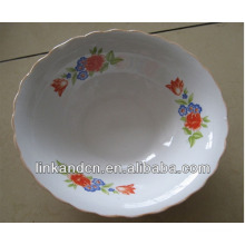 Haonai white flouncing soup bowl with rim and flower decal